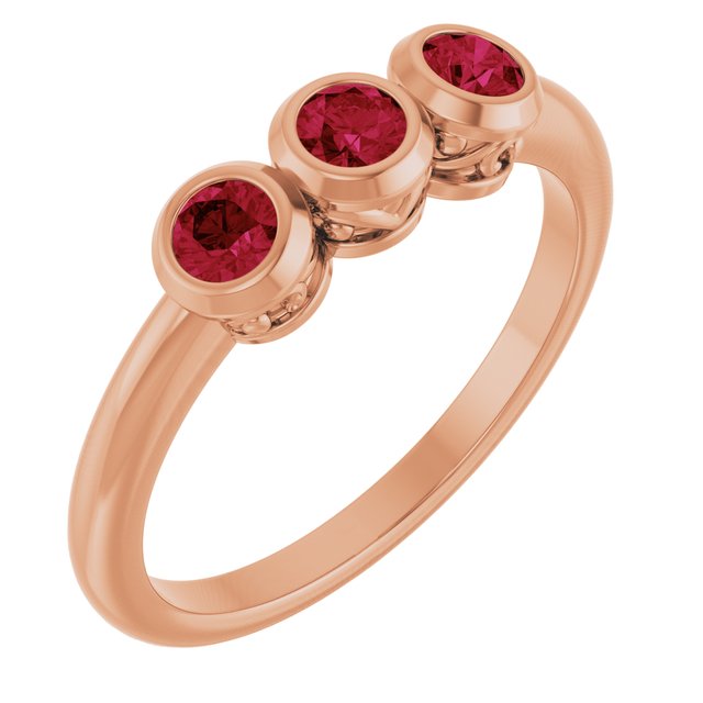14K Rose Natural Ruby Three-Stone Ring
